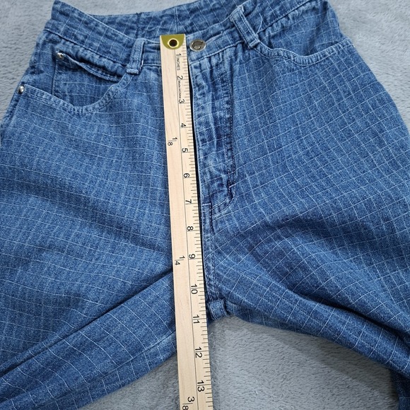 Vtg 1980s Grid Print Blue Jeans Union Bay Sz 9 22"x30" 80s Mid Rise Tapered Leg - Picture 4 of 9